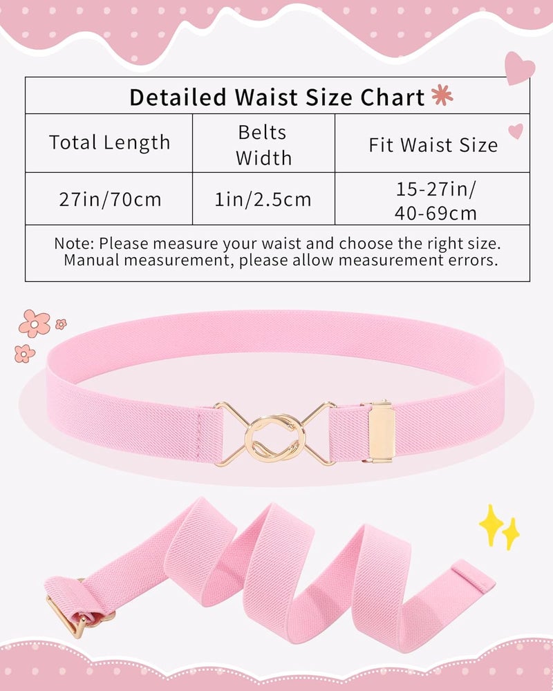 Kajeer Kids Elastic Belt for Girls,3 Pack Youth Belts Stretch Adjustable Gold Round buckle Toddler Belts for Uniform Casual - Image 2
